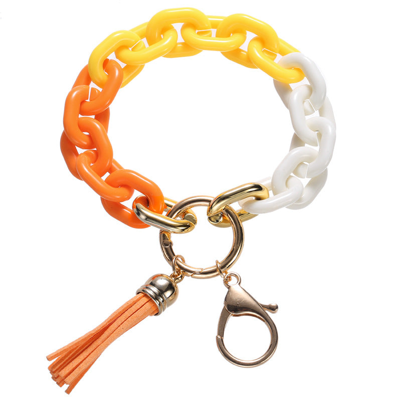 Wholesale Acrylic Chain PU Tassel Bracelet Keychain